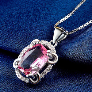 925 Silver Necklace Oval Ruby Pendant Women Jewelry