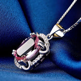 925 Silver Necklace Oval Ruby Pendant Women Jewelry