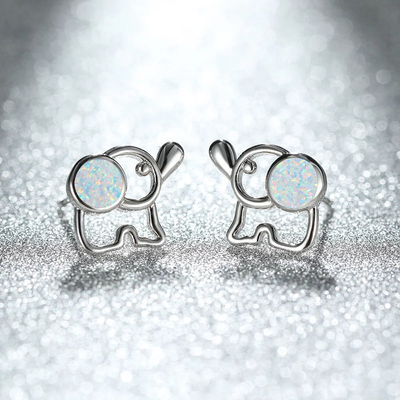 Elephant Opal Earrings 925 Sterling Silver Fine Jewelry