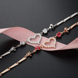 925 Silver Heart Zircon Chain Bracelet Women Wedding Birthday Gift