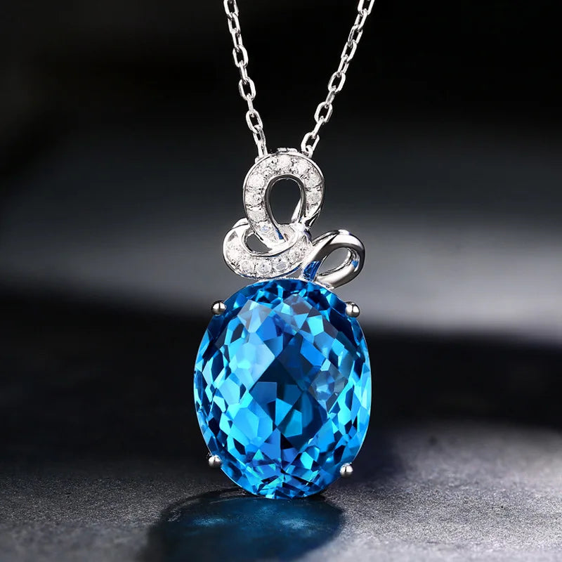 925 Silver Sapphire Gemstones Pendant Necklace for Women