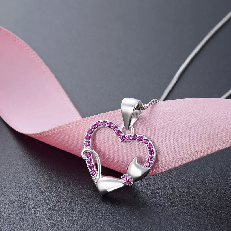 925 Silver Necklace with Cat Amethyst Pendant