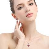925 Silver Women Necklace with Heart Ruby Zircon Pendant