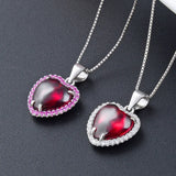 925 Silver Women Necklace with Heart Ruby Zircon Pendant