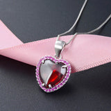 925 Silver Women Necklace with Heart Ruby Zircon Pendant