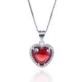 925 Silver Women Necklace with Heart Ruby Zircon Pendant