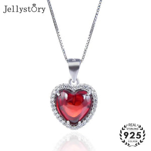925 Silver Women Necklace with Heart Ruby Zircon Pendant