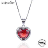 925 Silver Women Necklace with Heart Ruby Zircon Pendant