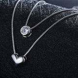 Jellystory Silver 925 Heart-shaped Double Necklace Zircon Pendant Wedding Gift