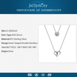 Jellystory Silver 925 Heart-shaped Double Necklace Zircon Pendant Wedding Gift
