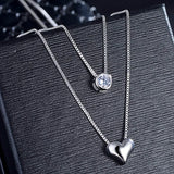Jellystory Silver 925 Heart-shaped Double Necklace Zircon Pendant Wedding Gift