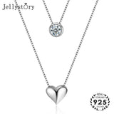 Jellystory Silver 925 Heart-shaped Double Necklace Zircon Pendant Wedding Gift