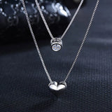 Jellystory Silver 925 Heart-shaped Double Necklace Zircon Pendant Wedding Gift