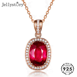 925 Silver Necklace with Ruby Zircon Pendant for Wedding Party