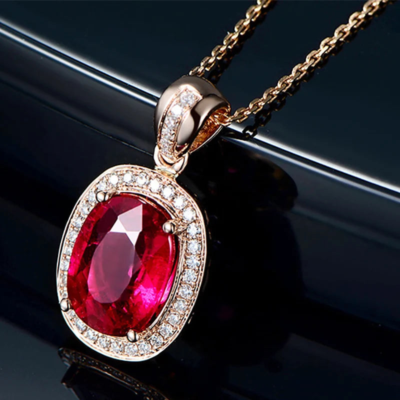 925 Silver Necklace with Ruby Zircon Pendant for Wedding Party