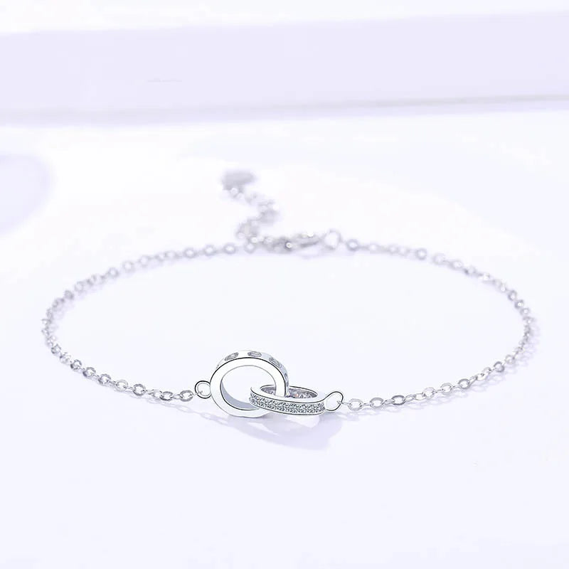 925 Silver Bracelet with Double Round Zircon for Wedding Anniversary Party