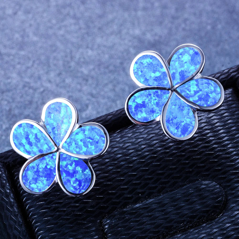 925 Silver Opal Stud Earrings Colored Gemstone Wedding Jewelry
