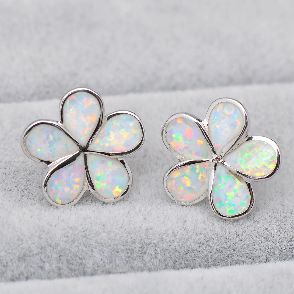 925 Silver Opal Stud Earrings Colored Gemstone Wedding Jewelry