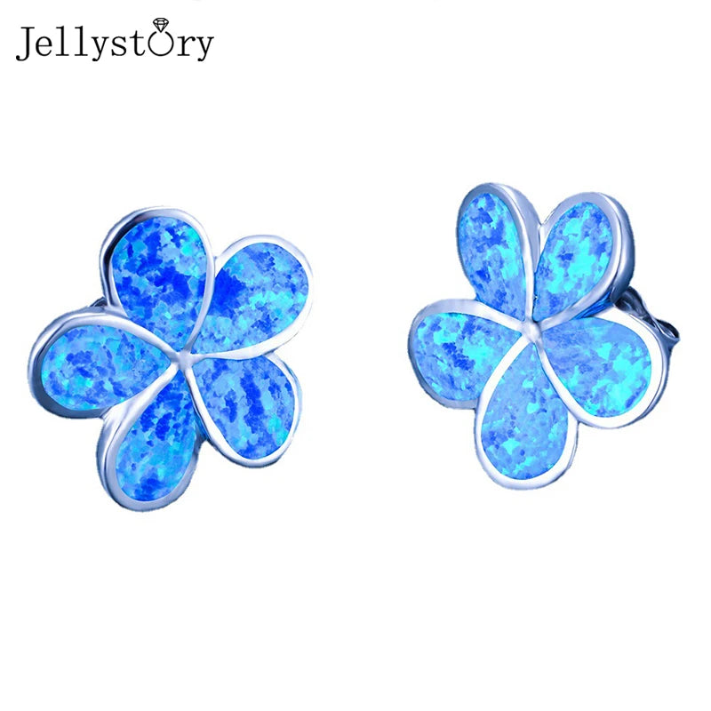 925 Silver Opal Stud Earrings Colored Gemstone Wedding Jewelry