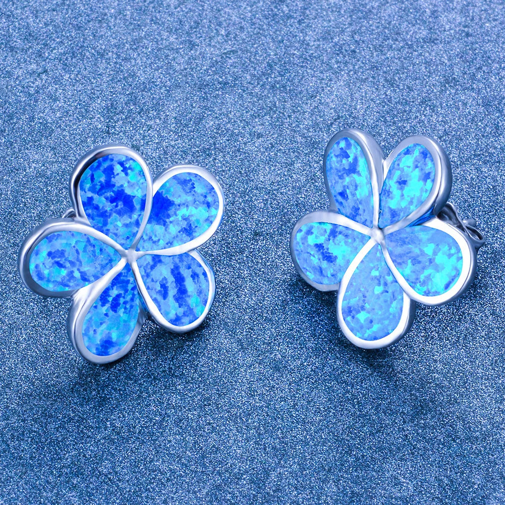 925 Silver Opal Stud Earrings Colored Gemstone Wedding Jewelry