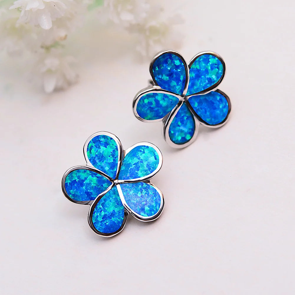 925 Silver Opal Stud Earrings Colored Gemstone Wedding Jewelry