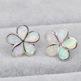 925 Silver Opal Stud Earrings Colored Gemstone Wedding Jewelry