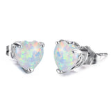 Heart Opal Stud Earrings 925 Sterling Silver Unusual Wedding Anniversary Jewelry