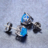 Heart Opal Stud Earrings 925 Sterling Silver Unusual Wedding Anniversary Jewelry