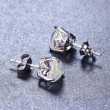 Heart Opal Stud Earrings 925 Sterling Silver Unusual Wedding Anniversary Jewelry