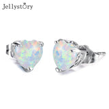 Heart Opal Stud Earrings 925 Sterling Silver Unusual Wedding Anniversary Jewelry