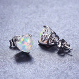 Heart Opal Stud Earrings 925 Sterling Silver Unusual Wedding Anniversary Jewelry