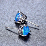 Heart Opal Stud Earrings 925 Sterling Silver Unusual Wedding Anniversary Jewelry