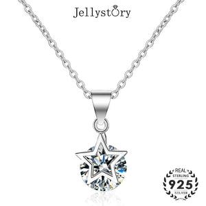 Jellystory 925 Silver Star Zircon Pendant Necklace for Women