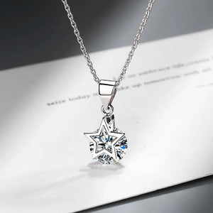 Jellystory 925 Silver Star Zircon Pendant Necklace for Women