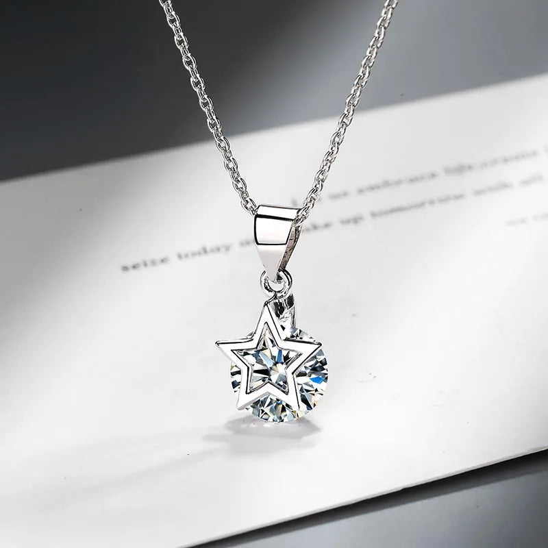 Jellystory 925 Silver Star Zircon Pendant Necklace for Women
