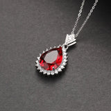 925 Silver Necklace with Water Drop Ruby Emerald Zircon Pendant