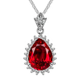 925 Silver Necklace with Water Drop Ruby Emerald Zircon Pendant