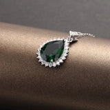 925 Silver Necklace with Water Drop Ruby Emerald Zircon Pendant