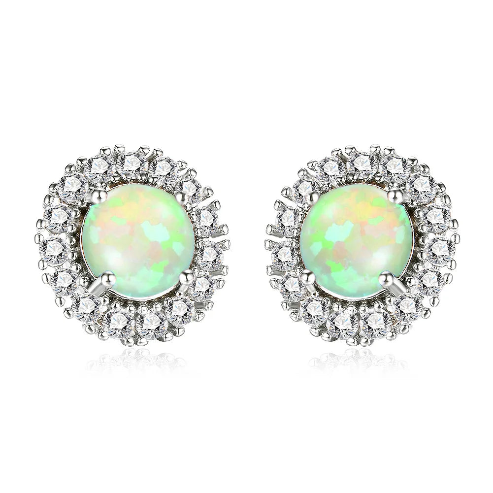 Opal Earrings 925 Sterling Silver Zircon Gems Wedding Engagement Jewelry