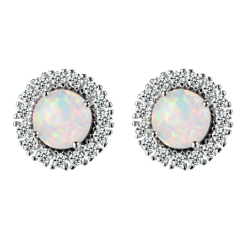 Opal Earrings 925 Sterling Silver Zircon Gems Wedding Engagement Jewelry