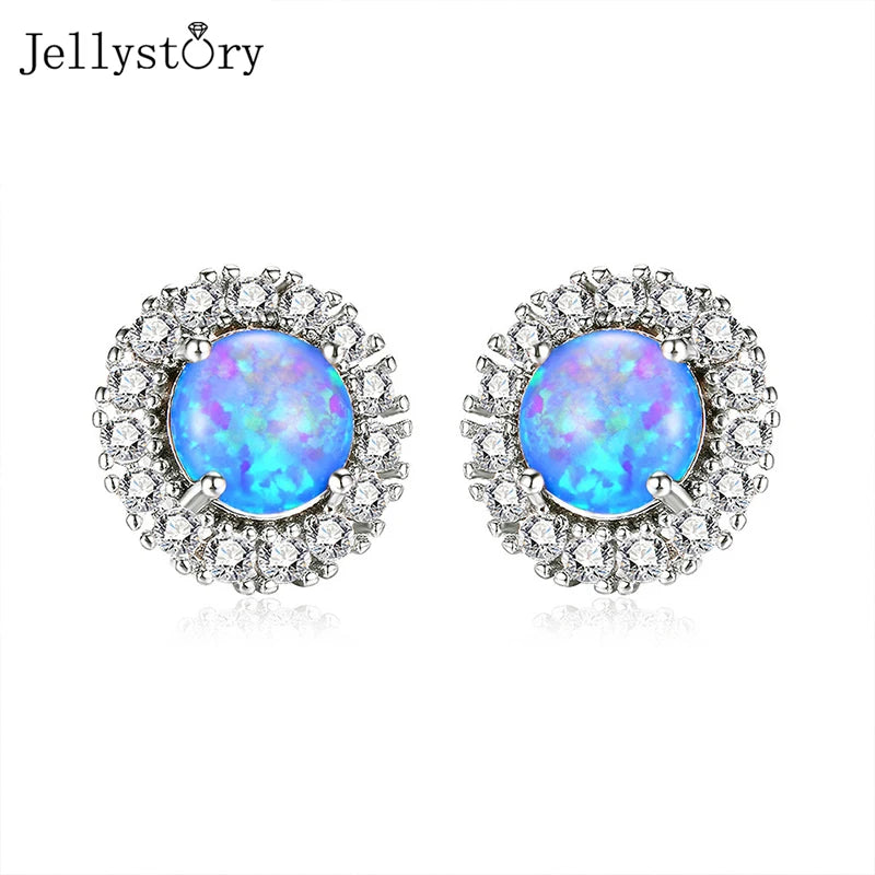 Opal Earrings 925 Sterling Silver Zircon Gems Wedding Engagement Jewelry