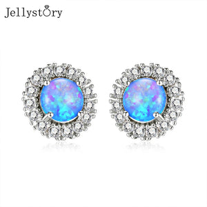 Opal Earrings 925 Sterling Silver Zircon Gems Wedding Engagement Jewelry