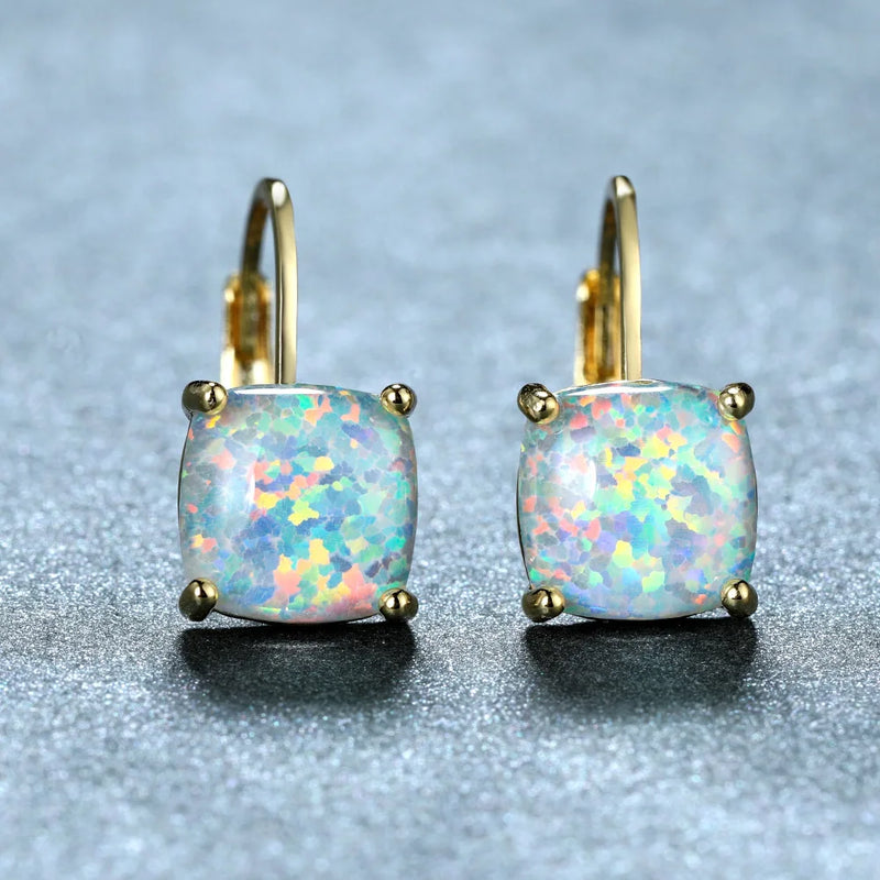 Opal Earrings 925 Sterling Silver Square Wedding Anniversary Jewelry