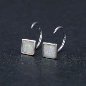 Opal Square Earrings 925 Silver Wedding Jewelry