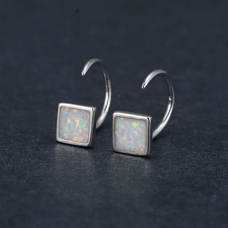 Opal Square Earrings 925 Silver Wedding Jewelry
