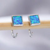 Opal Square Earrings 925 Silver Wedding Jewelry