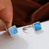 Opal Square Earrings 925 Silver Wedding Jewelry