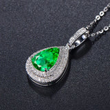 925 Silver Water Drop Emerald Zircon Pendant Necklace for Women