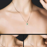 925 Silver Water Drop Emerald Zircon Pendant Necklace for Women