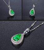 925 Silver Water Drop Emerald Zircon Pendant Necklace for Women